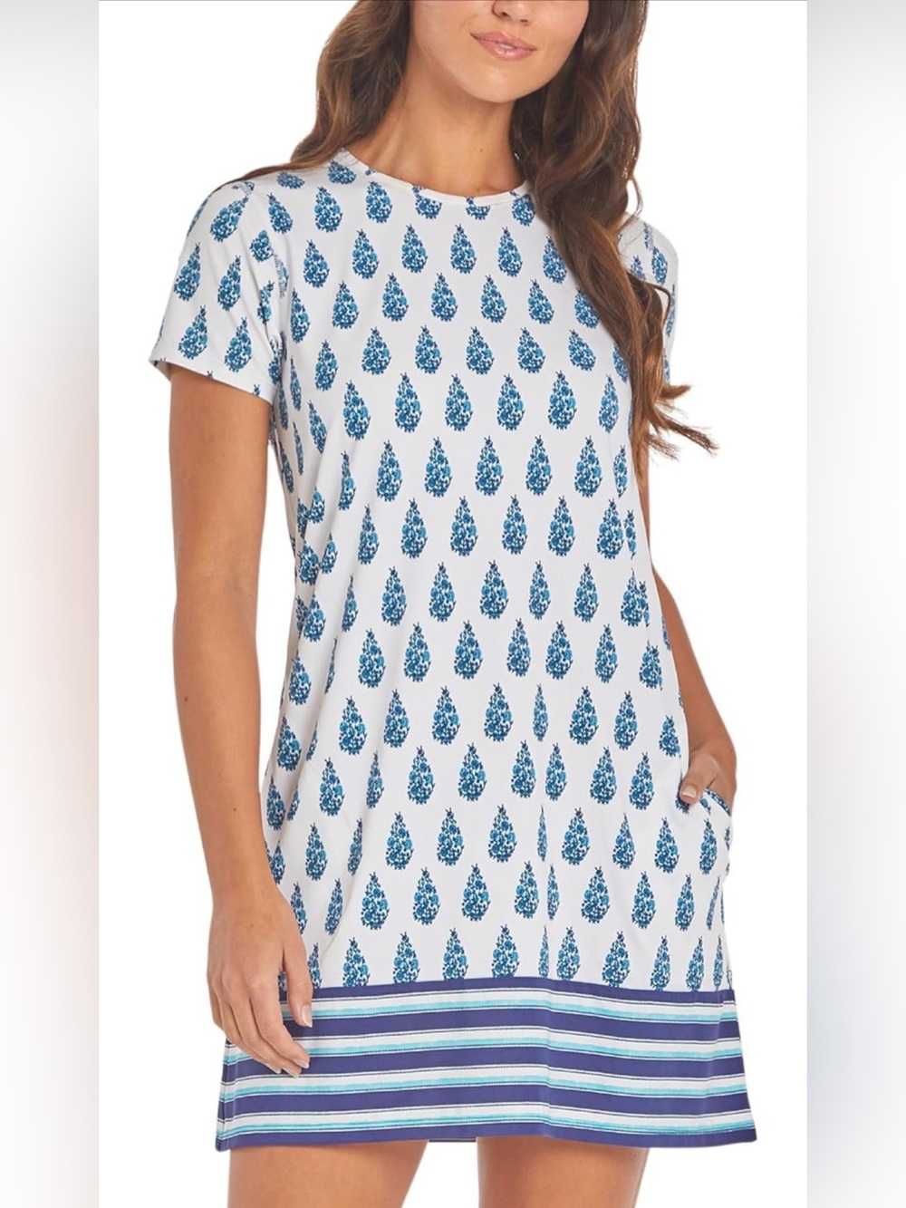 💙🤍Cabana Life Blue and White Shift Dress Beach Resort Vacation UPF50+ NWOT 1X